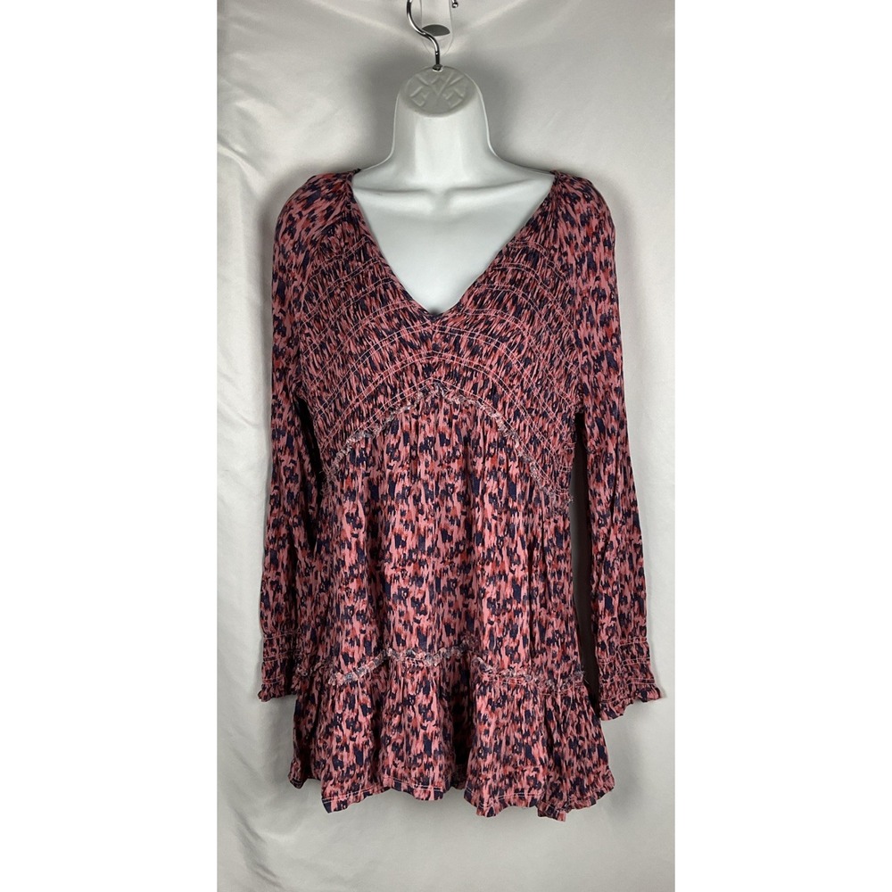 Beach Lunch Lounge Womens Medium Talia Womens V Neck Smocked Tunic/ Dress Tiered